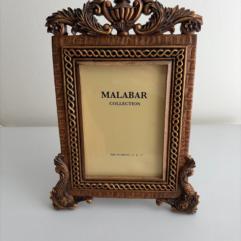 Malabar Collection Brown Gold Ornate 5x7 Glass Photo 9x11 Frame